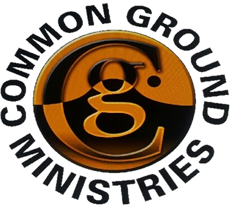 Common Ground Ministries logo — an interlocking Cg monogram inside a half-black, half-amber circle